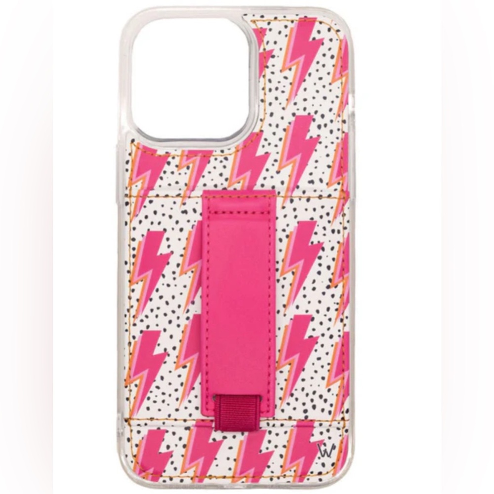 iPhone 12 Pro Max Walli Case  Pink and White Lightning Bolt Phone Case